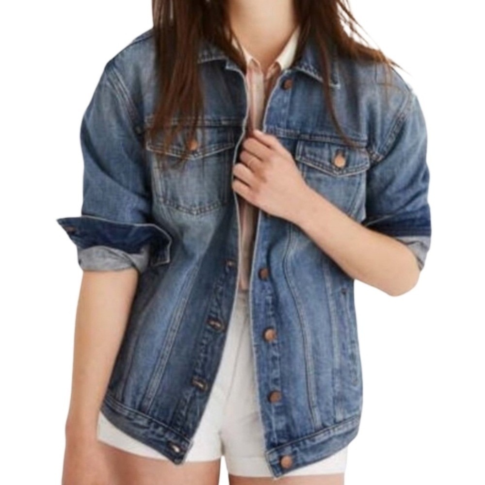 Madewell Classic Medium Wash Denim Jean Trucker Jacket Coat Size Large New